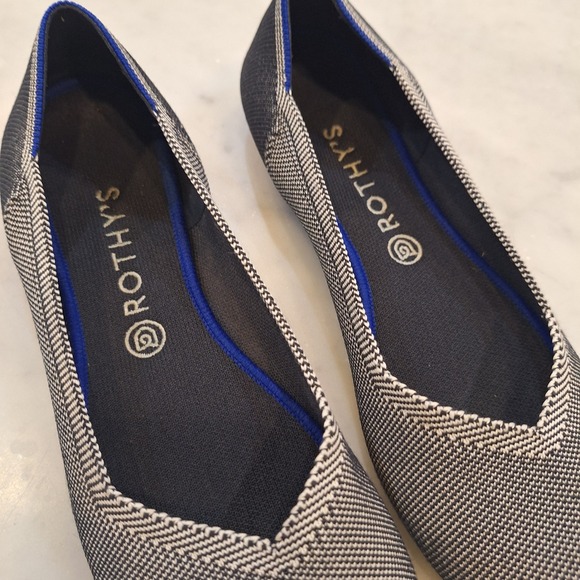 Rothy's Birdseye Round Toe Flats Sz 12 Black White Knit Ballet Shoes Washable - Picture 3 of 8